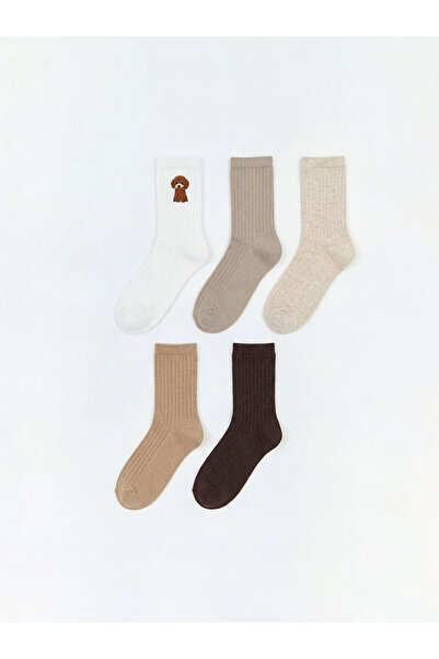 LC Waikiki Εκρού Κεντημένες Γυναικείες Κάλτσες 5 τεμαχίων