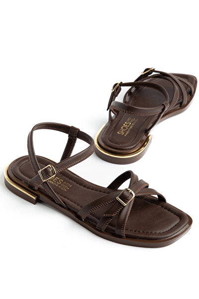 Entella Store Lina Women's Bitter Brown Cross-Strapped Buckle Detailed Casual...