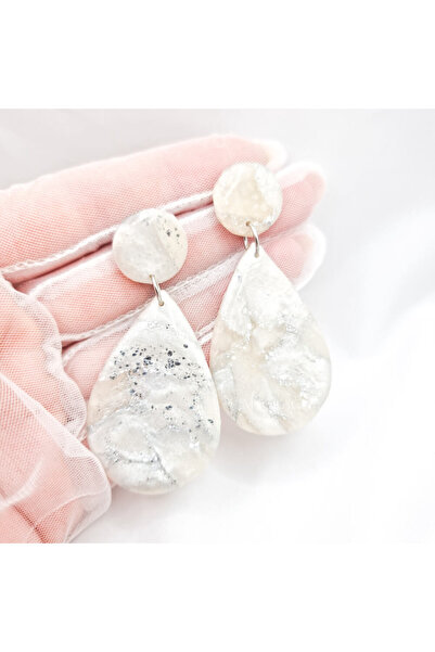 MYGRACE Handmade Earrings, ivory, teardrop, polymer clay and stainless steel,...