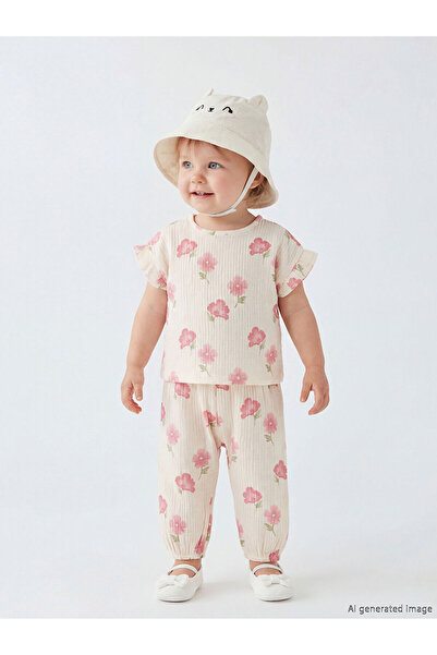 LC Waikiki Trendlucky Floral Baby Girl Muslin Blouse and Pants with Difference