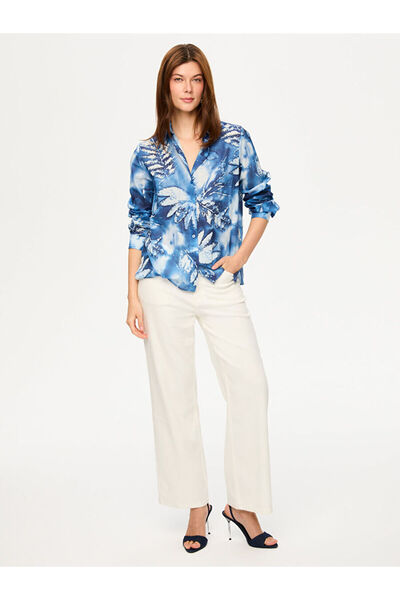 Faik Sönmez Soyut Doğa Desen Uzun Kol Pamuk Vual Gömlek S26GML051