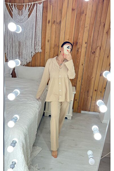 Cream Polka Dot Cotton Fabric Wide Fit Maternity Puerperant Pajamas Set