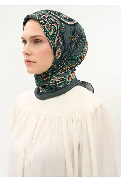 Silk Home Κασκόλ Βισκόζης Βελόρα Τεσσάρων Εποχών με Πράσινο Σχέδιο Έτρο 90Χ90