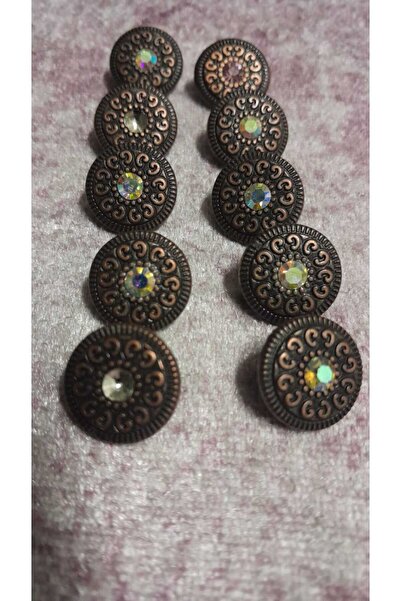 ILCARE Antique Copper Coated Metal Stone Button 24 Size 15 Mm, 10 Pieces