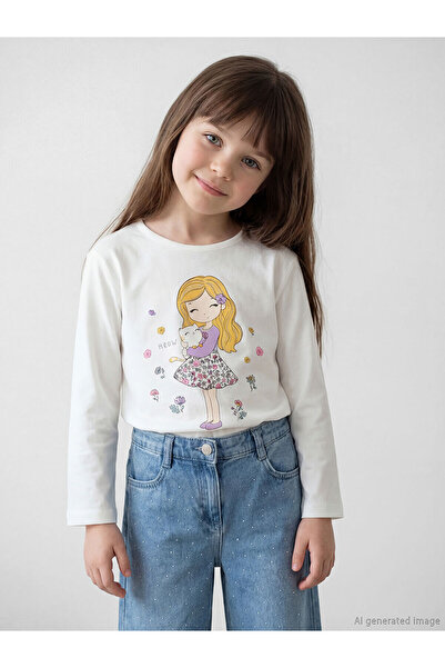 LC Waikiki Peak New Season Crew Neck Long Sleeve Printed Girls' T-Shirt