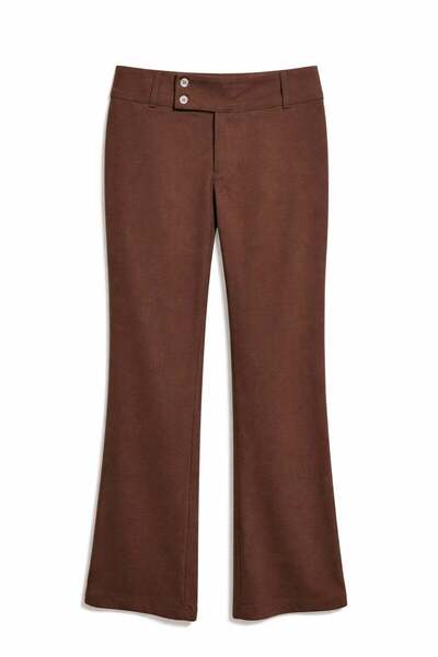 Mixray 4871 women's lightweight spanish slit hem fabric trousers - coffee
