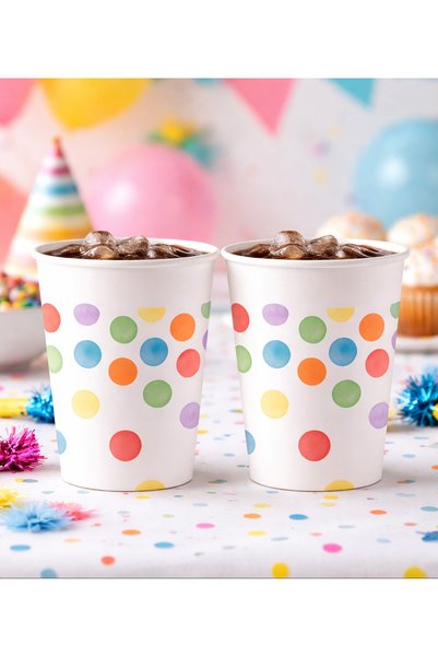 Sepet Doldur Colorful Polka Dot Paper Party Cups 8-9 oz - Birthday and Celebration Supplies (20 Pieces)