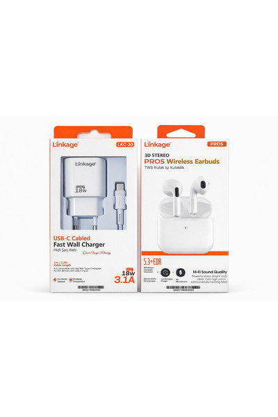 Linkage PRO5 Kablosuz Kulaklık + 18W Hızlı Şarj Aleti İkili Set – Bluetooth +...