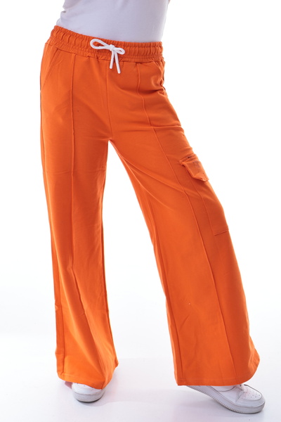 CQCQ Girl's Orange Wide-Leg Cargo Sweatpants with Pockets