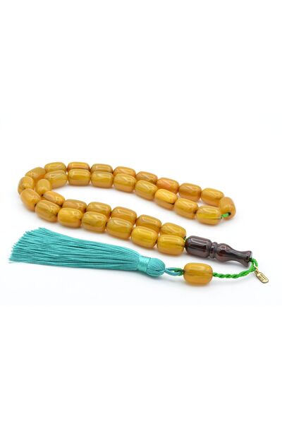 Murty99 Hakkı Usta Signed Capsule Cut Giant Size Yellow Crimped Amber Prayer Beads