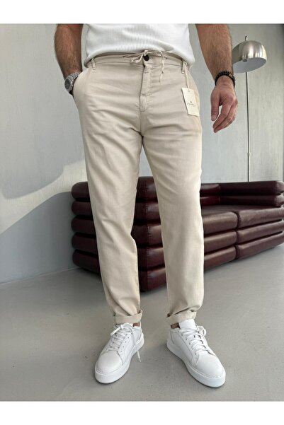 EAS GİYİM Slim Fit Lace-Up Linen Casual Trousers