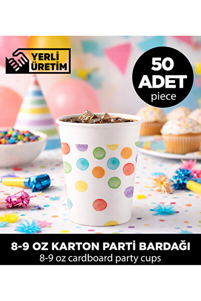Sepet Doldur Renkli Puantiyeli Karton Parti Bardağı 8-9 Oz - Doğum Günü ve Ku...