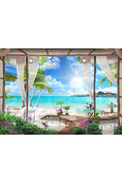 VIODESIGN Fototapet peisaj, autoadeziv, Palmieri si Plaja , multicolor, 80x12...