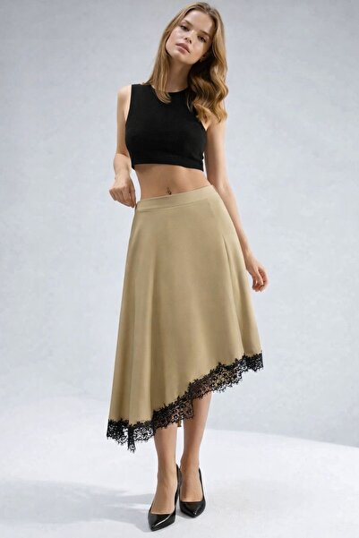 NAYRA LABEL Lace Touch Asimetrik Midi Etek