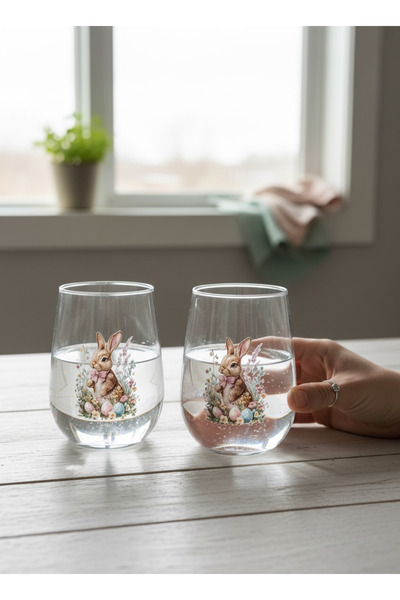 Rolin Design 2 adet Bunnie Tavşan Baskılı Su Bardağı 380Ml