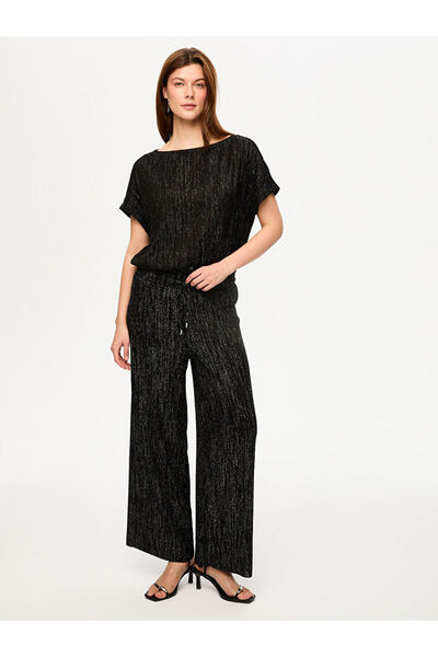 Faik Sönmez Kendinden Simli Dokulu Örme Wide Leg Fit Pantolon S26PNT026