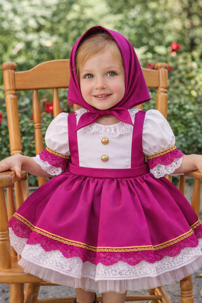 NA ADDESIGN Фуксия и бяла винтидж приказна рокля – Детска рокля модел Принцес...