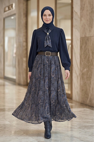 FERHEL Γυναικεία μπλούζα με κουμπιά και λεπτομέρεια με φουλάρι και σετ με φού...