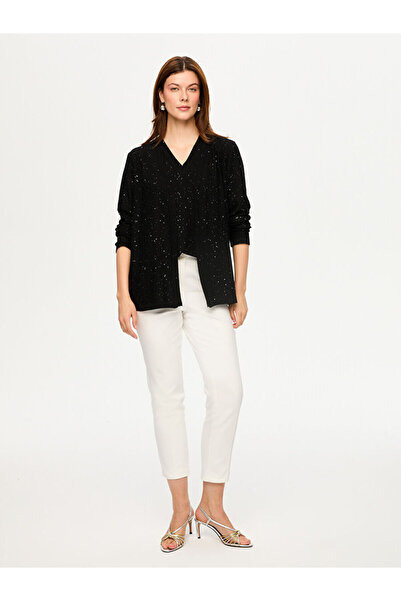 Faik Sönmez Kendinden Payetli Triko Hırka S26TRH001