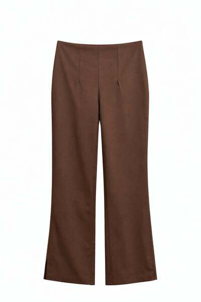 Mixray 4862 Women's Slit High Waist Bell Bottom Trousers Brown