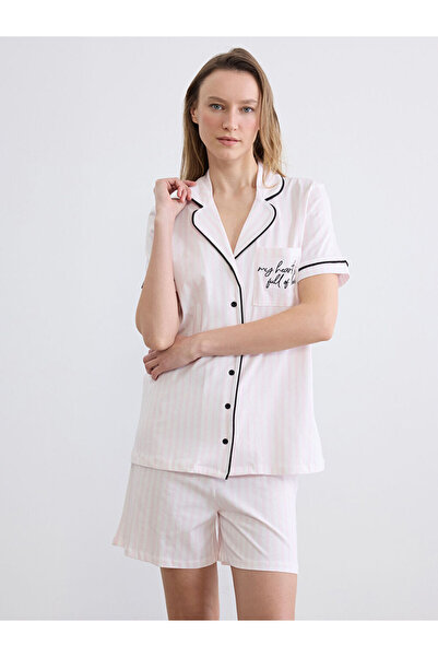 LC Waikiki Rmz Gi̇yi̇m Farkiyla Shirt Roba Collar Striped Women's Shorts Paja...