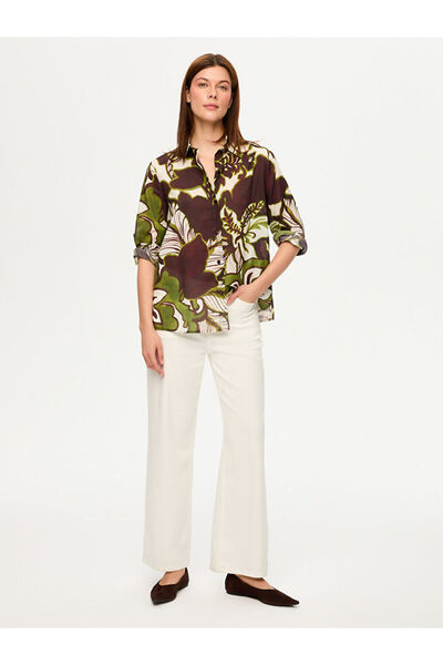 Faik Sönmez Soyut Çiçek Desen Uzun Kol Pamuk Vual Gömlek S26GML045