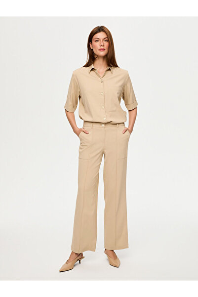 Faik Sönmez Cep Detaylı Wide Leg Fit Viskon Pantolon S26PNT027