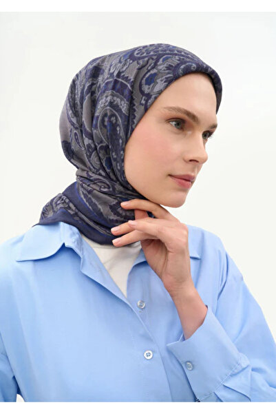 Silk Home Viscose Velora Scarf Four Seasons Etro Pattern Dark Blue 90X90