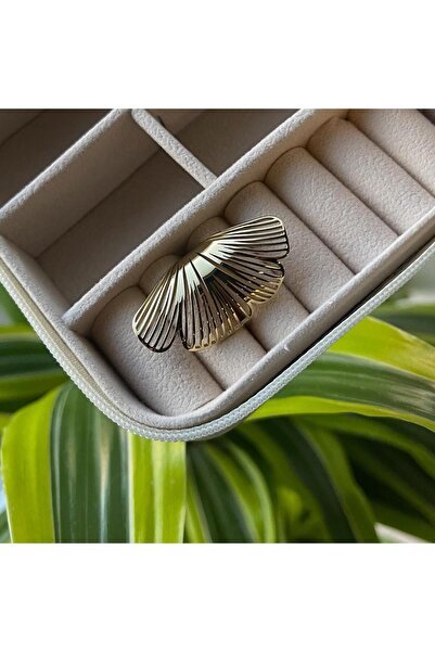 Haziran إكسسوار على شكل ورقة شجر كبيرة، خاتم نسائي قابل للتعديل من الفولاذ