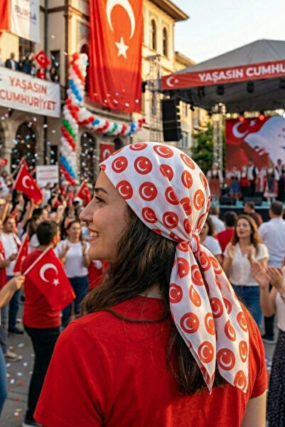 Jaida Moda Turkish Flag Moon Star Patterned White Scarf National Holiday Acce...