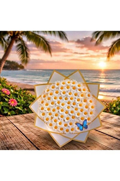 ellobutik Solmayan Kalpli Aynalı Beyaz Papatya Buketi