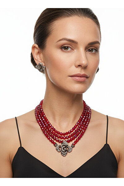 TMD AKSESUAR Red Imported Crystal Peony of the Paradise Queen of Flowers Neck...