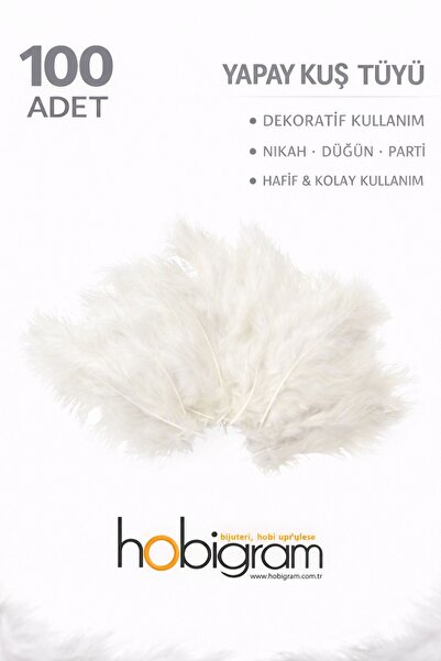 Hobigram Premium Yapay Kuş Tüyü 100 Adet Beyaz Ekonomik Paket Nikah Düğün Par...