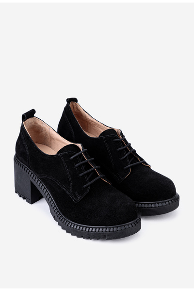 Dasha Women's black suede lace-up shoes with thick heels
