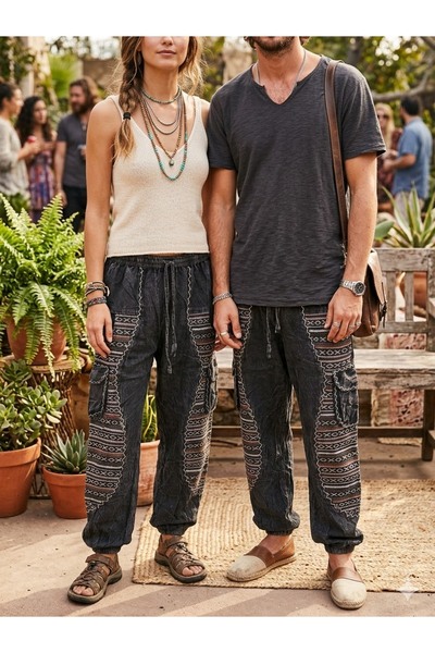 AYASOFYA OTANTIK Unisex Nepal Black Ethnic Authentic Casual Bohemian Trousers...