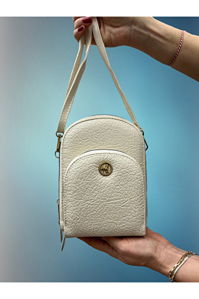 shiny ever Λευκή δερμάτινη γυναικεία τσάντα ώμου με 3 θήκες και δερμάτινο λου...