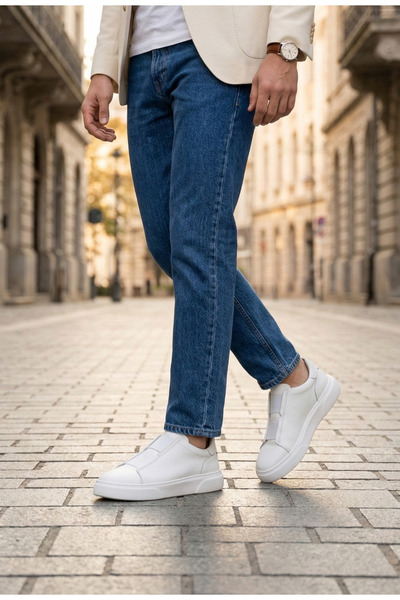 Dasha Pantofi barbati NUR albi din piele texturata cu elastic