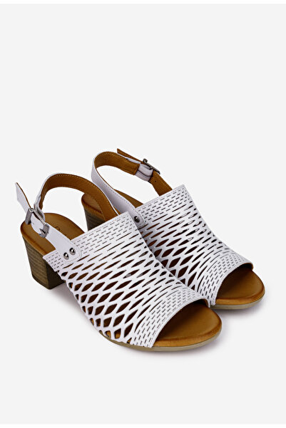 Dasha Sandale dama din piele naturala alba cu model decupat