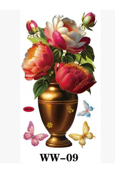 OEM 3D Decorative Wall Sticker – Vase with Flowers and Butterflies, Self-Adhe...
