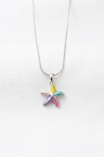 özgül takı ve tasarım Colorful Starfish Model Silver Color Stainless Steel Wo...