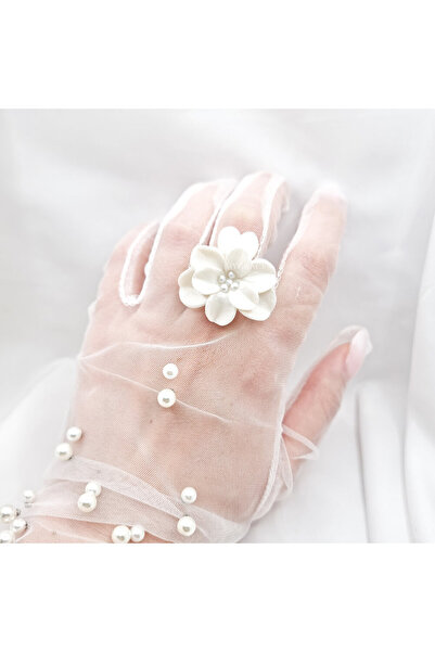 MYGRACE Χειροποίητο δαχτυλίδι, λευκό περλέ, λουλούδι, από πολυμερικό πηλό και...