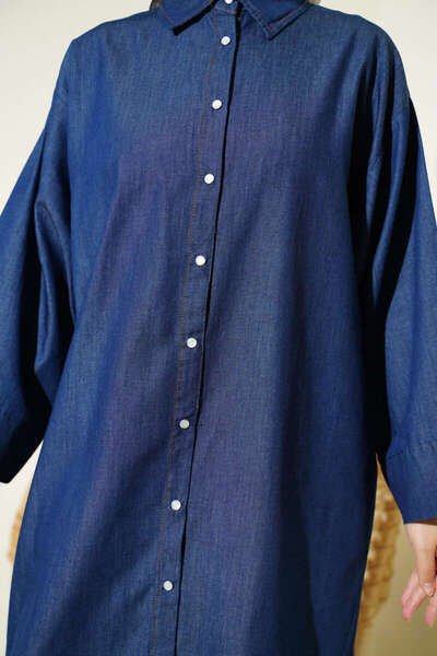 Lavanta Tekstil Long Denim Tunic with Snap Buttons