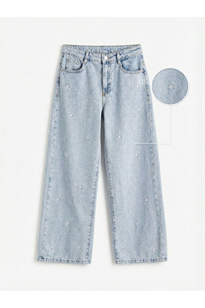 LC Waikiki Trendlucky Farkıyla Wideleg Embroidered Girls' Jean Pants