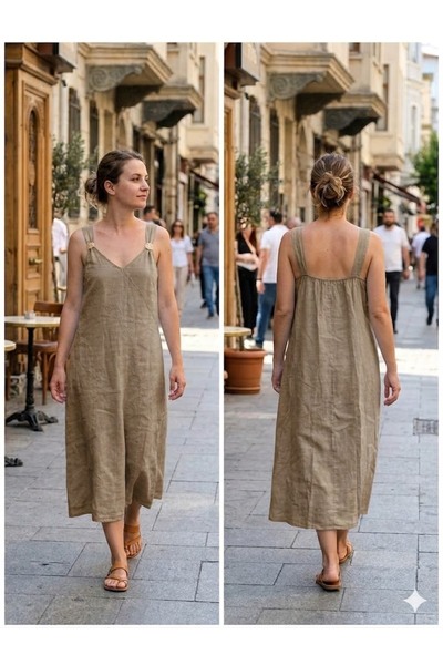 AYASOFYA OTANTIK Women's Italian Cappuccino Plain Pattern Brooch Detailed Str...