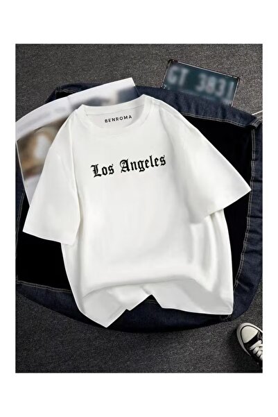 AEMİ Μπλουζάκι Unisex Los Angeles LA με στάμπα και λαιμόκοψη ποδηλάτου σε μεγ...