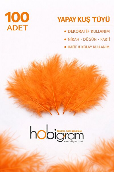 Hobigram Premium Yapay Kuş Tüyü 100 Adet Turuncu Ekonomik Paket Nikah Düğün P...