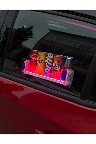 3dbaydesign حامل مشروبات مضيء (نيون ليد) للسيارة مع ممصات شفط، لون وردي