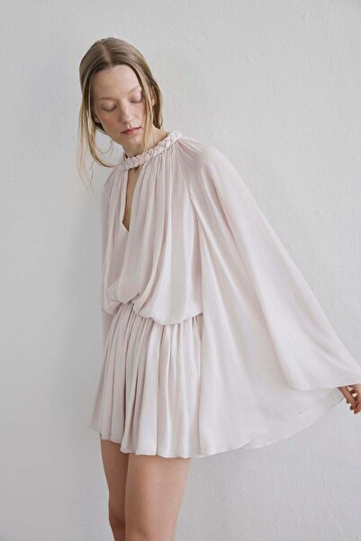 rue Örgü Yaka Volan Kollu Mini Taş Elbise