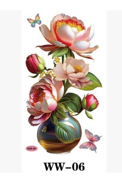 OEM 3D Decorative Wall Sticker – Vase with Flowers and Butterflies, Self-Adhe...