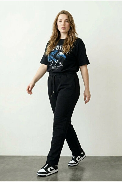 Stil Diva Pantaloni de trening cu talie elastică, șnur, buzunare și țesătură ...